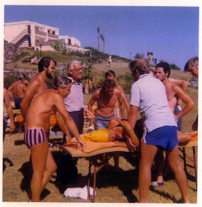 Alan Stoddard teaching a class at inaugural IFOMT meeting in Gran Canaria, 1973