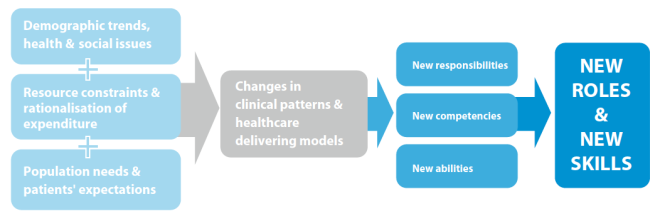 Megatrends create new conditions which change the way in which health services are provided and necessitate new competencies which become manifest in new roles (EU 2012, p. 6).